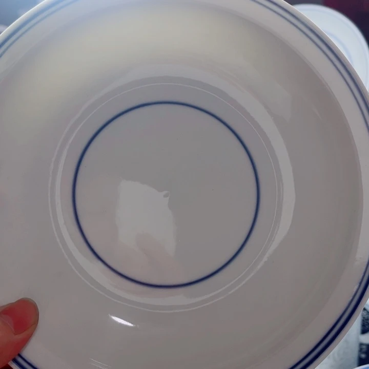 青花玲珑8寸窝盘手绘蓝边