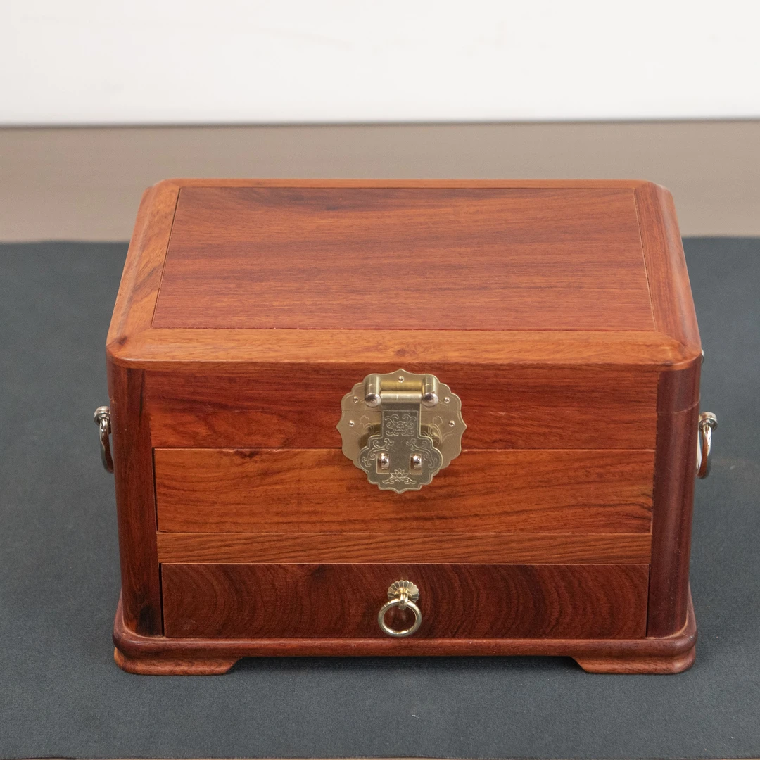 大木侠缅甸花梨大果紫檀双提耳带绒布首饰盒 尺寸：26*19*16.5cm