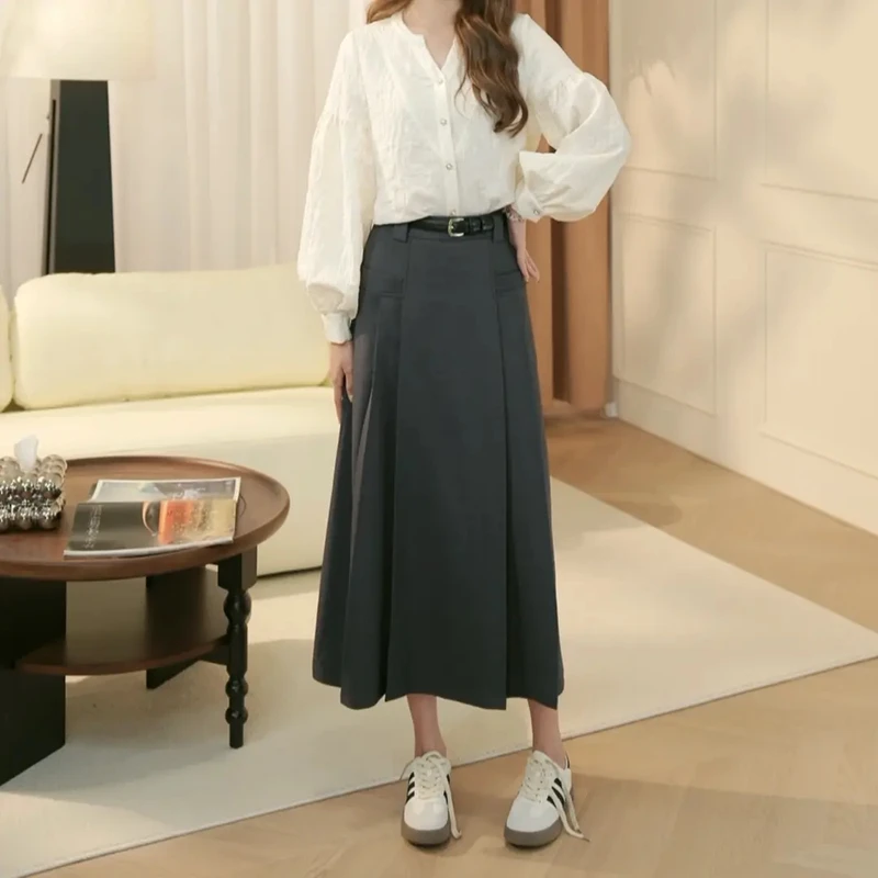 【十一港风】高腰设计感遮胯显瘦中长款半身裙B824