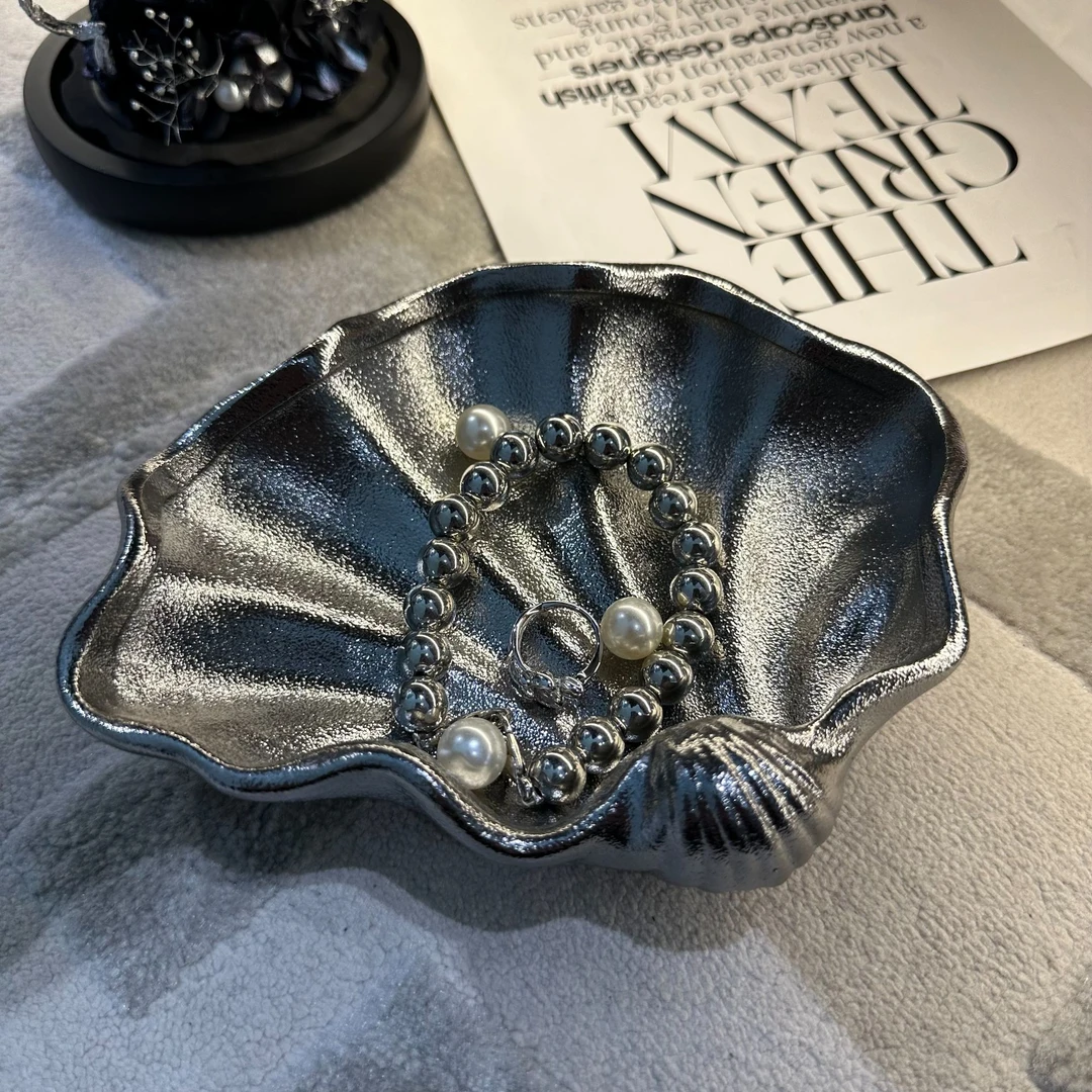 小众设计陶瓷贝壳收纳盘家用桌面水果沙拉盘桌面摆件古风轻奢风