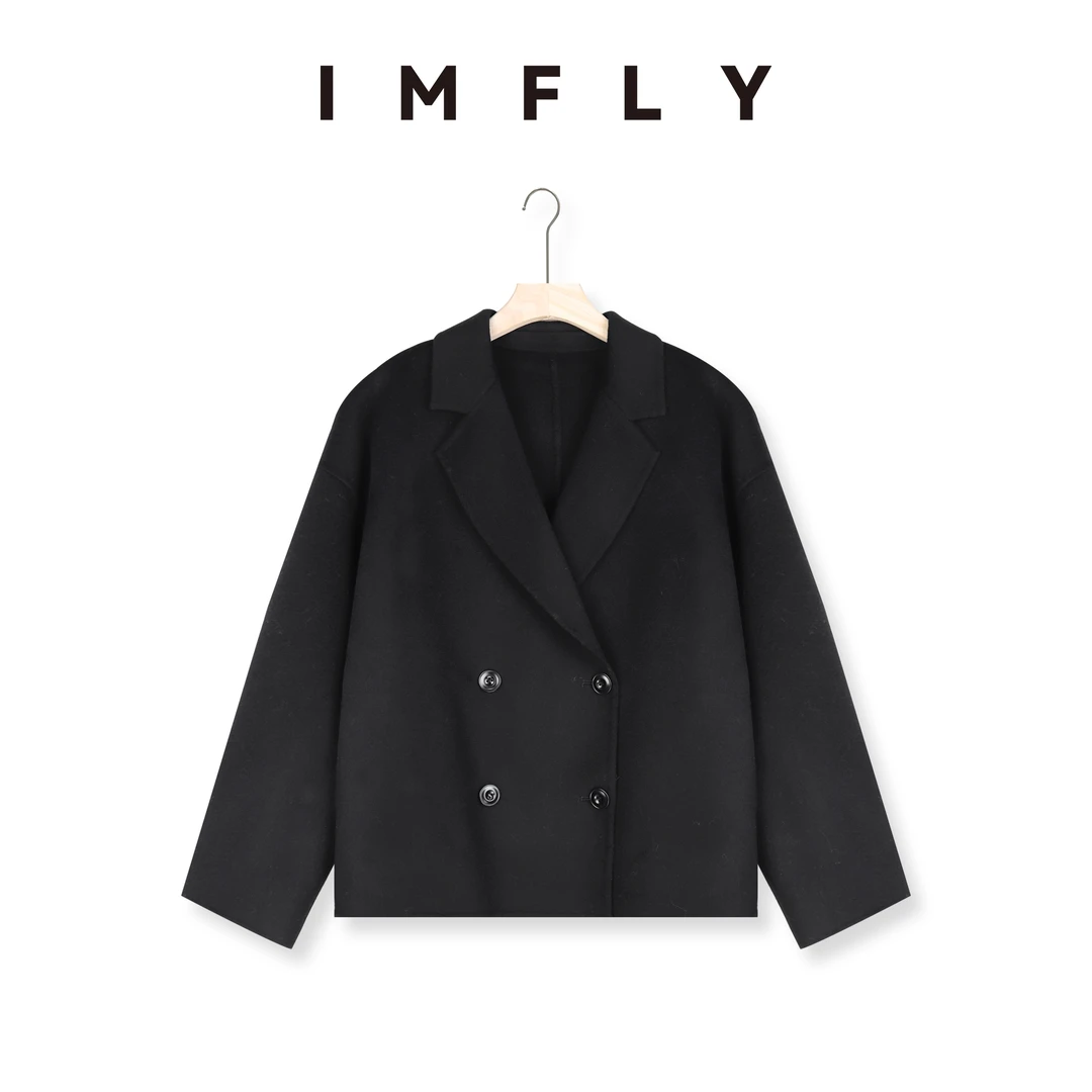 IMFLY金小金自制 绵羊毛外套DYW8306冬装上新时髦双排扣短上衣女