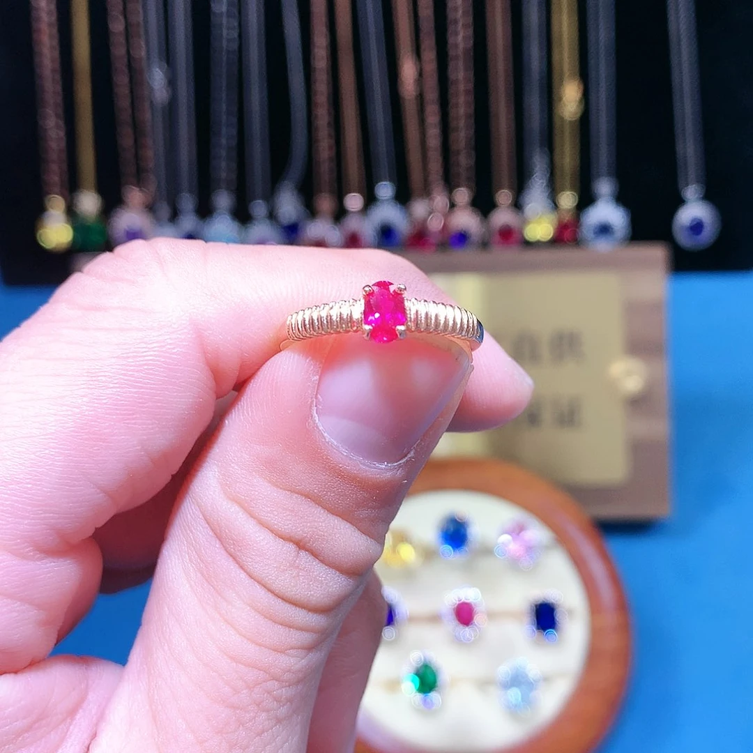 红宝石戒指银S925镶嵌