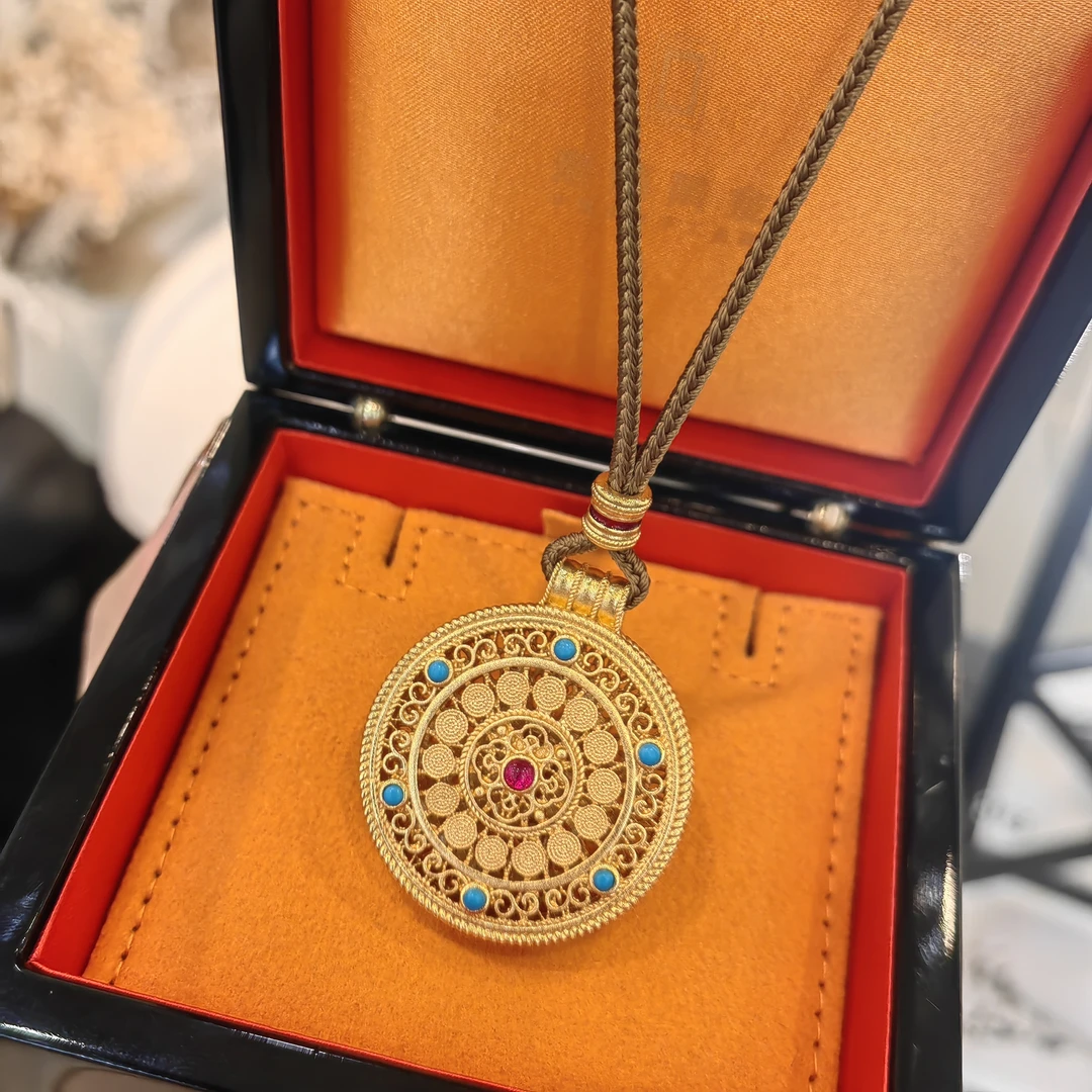 SUKEEW/酥可 铜合金布艺项链 古法花丝如意圆满罗盘项链760606
