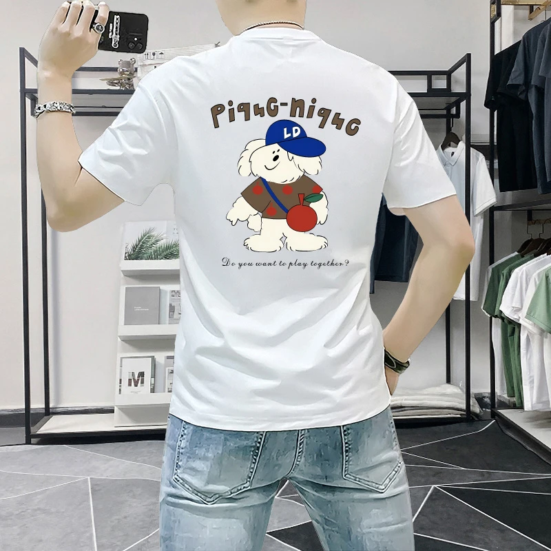 潮牌男装短袖t恤男夏季新款潮流时尚休闲印花男士半袖ins修身圆领