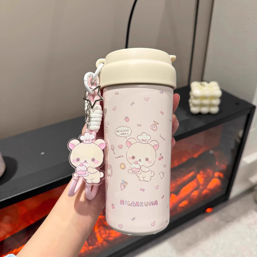 可爱轻松熊保温杯女生高颜值2025新款吸管杯大容量咖啡杯泡茶水杯