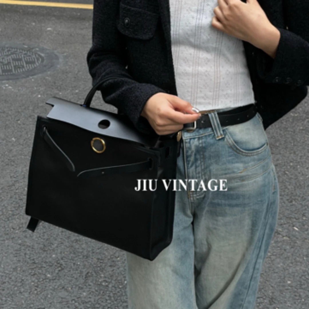 99新 Hermes/爱马仕 爱马仕herbag31黑金防水布U刻99新 CG15-0027