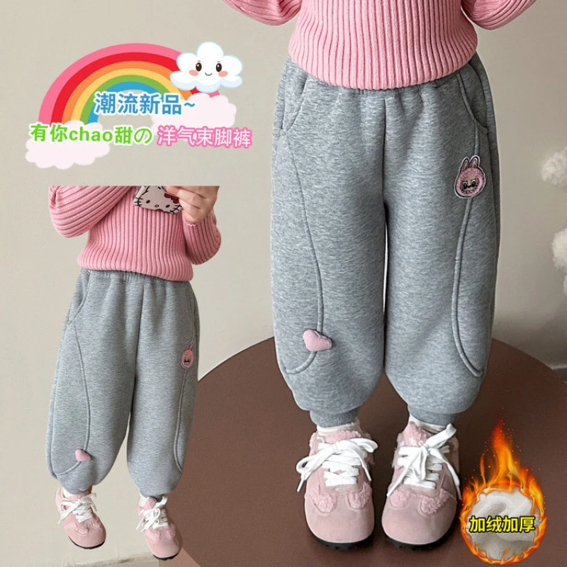 女童加绒裤子冬季2025新款儿童洋气女宝宝冬装加厚休闲宽松保暖裤