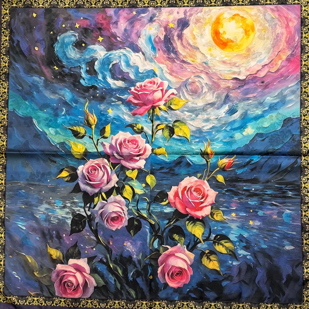 【C61-97 绚丽玫瑰】70*70方巾气质女士双面大方花丝斜纹轻奢丝巾