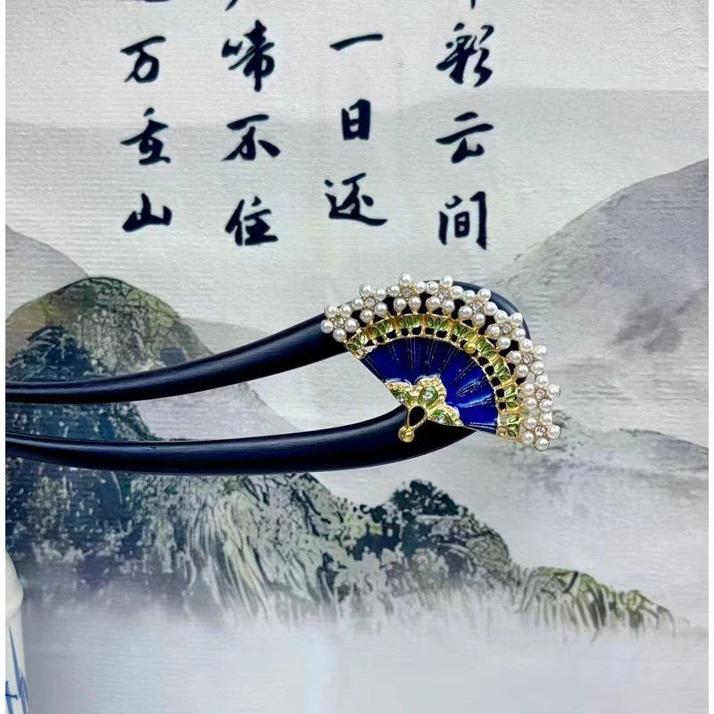 15公分-宝蓝扇子发簪