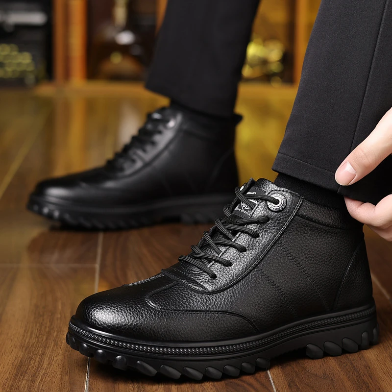 【头层牛皮】【皮毛一体】真皮保暖高帮加厚防滑雪地靴皮靴男爸爸棉鞋