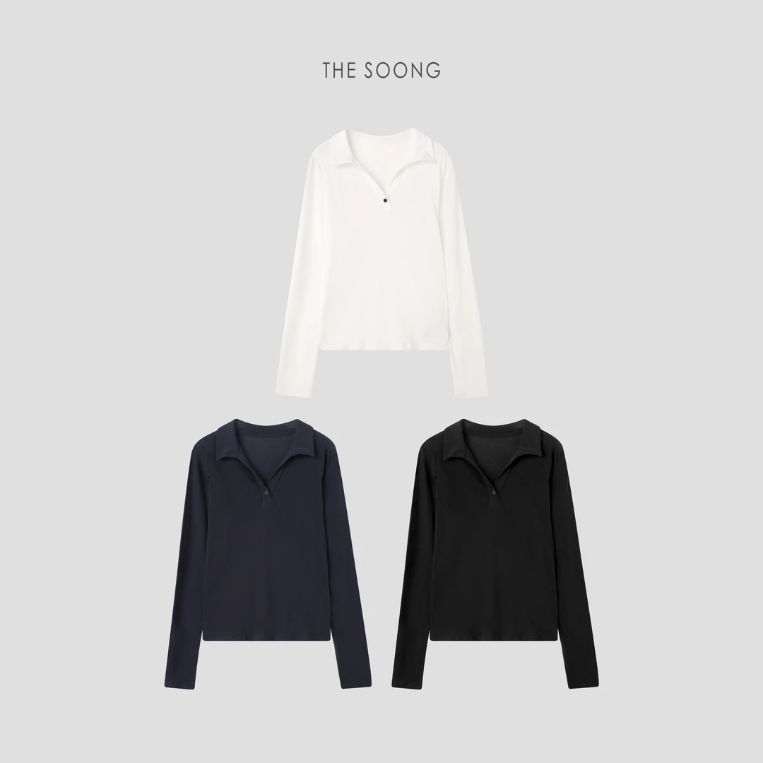 THESOONG|25s‘万能刚需’经典百搭显瘦亨利polo长袖上衣女HWTX6347