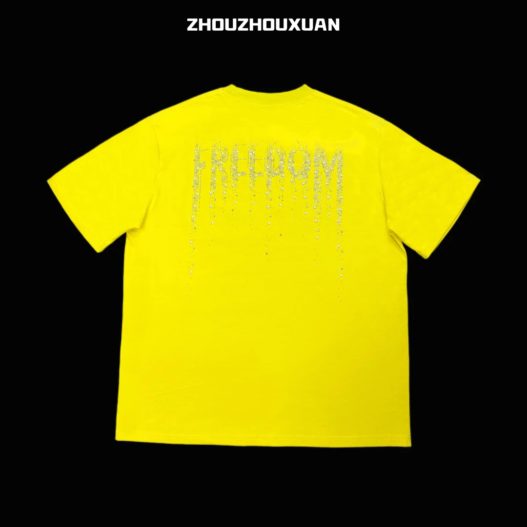 【达人专属】原创烫钻烫珍珠字母短袖宽松时尚潮流半袖T恤男女同款