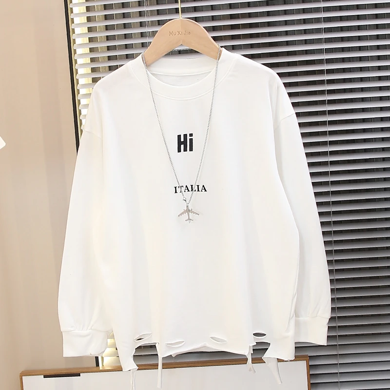 【双纱100棉】男童长袖t恤2025新款儿童春秋款破洞打底衫休闲百搭潮