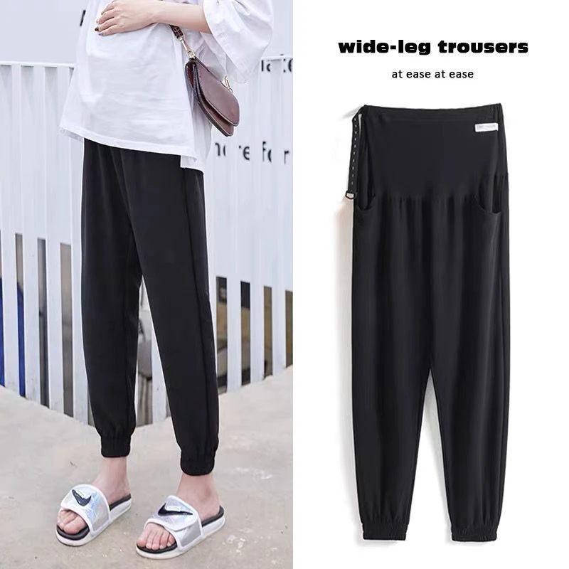 孕妇裤子夏季薄款九分裤春夏装外穿时尚托腹打底裤休闲雪纺裤外出