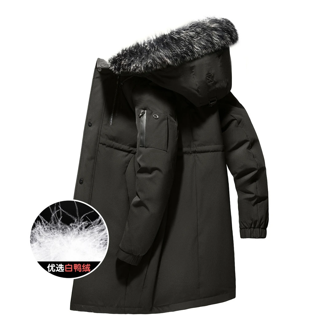 【清仓 狐狸毛领】连帽羽绒服男中长款防风抗寒保暖男士羽绒服