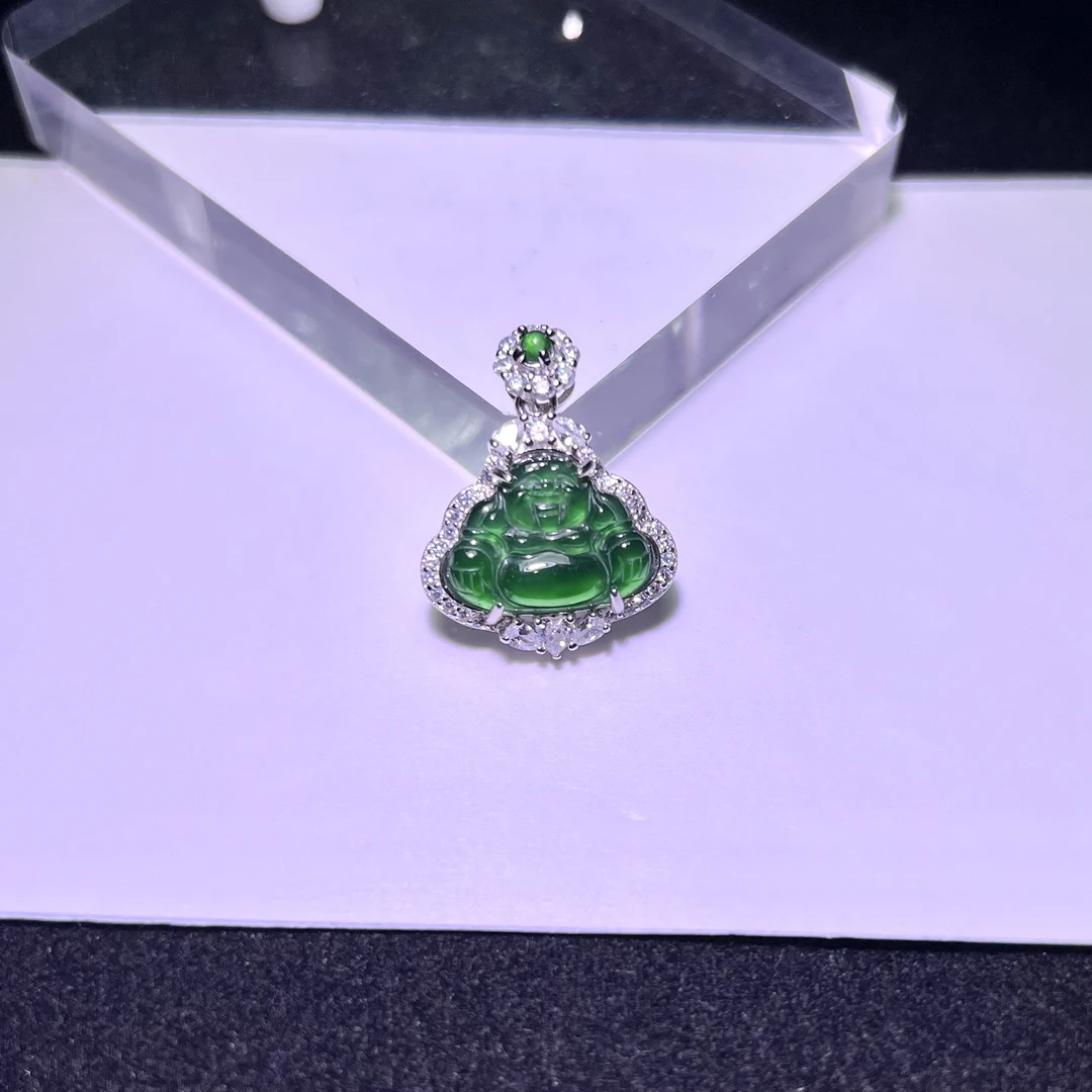 不调水阳绿翡翠佛公s925吊坠（百挑三） KT24090507