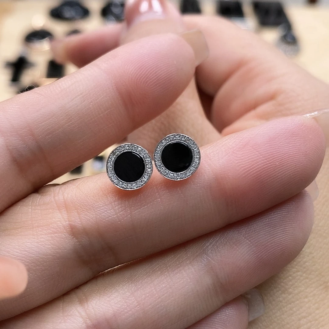 翡翠耳饰18K金镶嵌墨