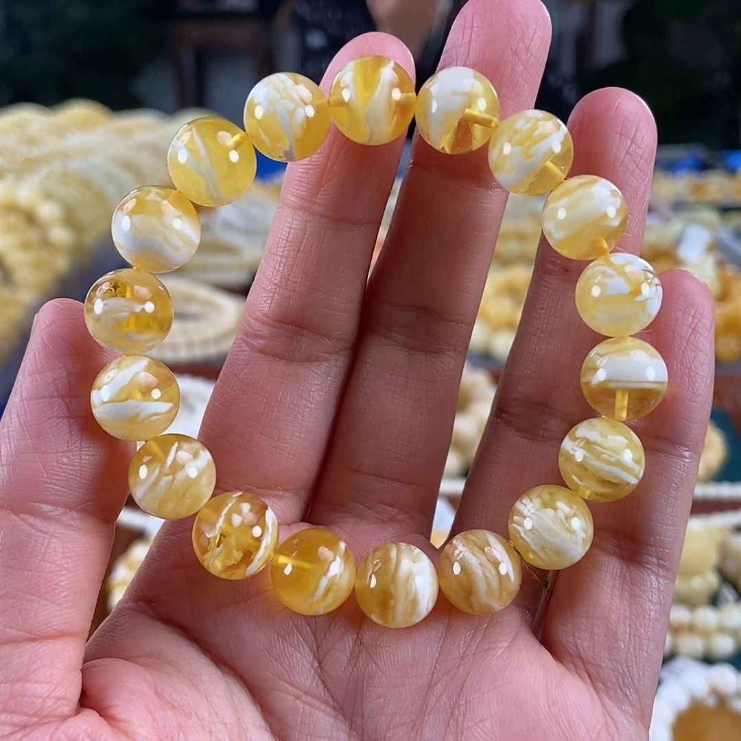 琥珀未镶嵌珠宝奇石11金瓷白虎皮圆珠14