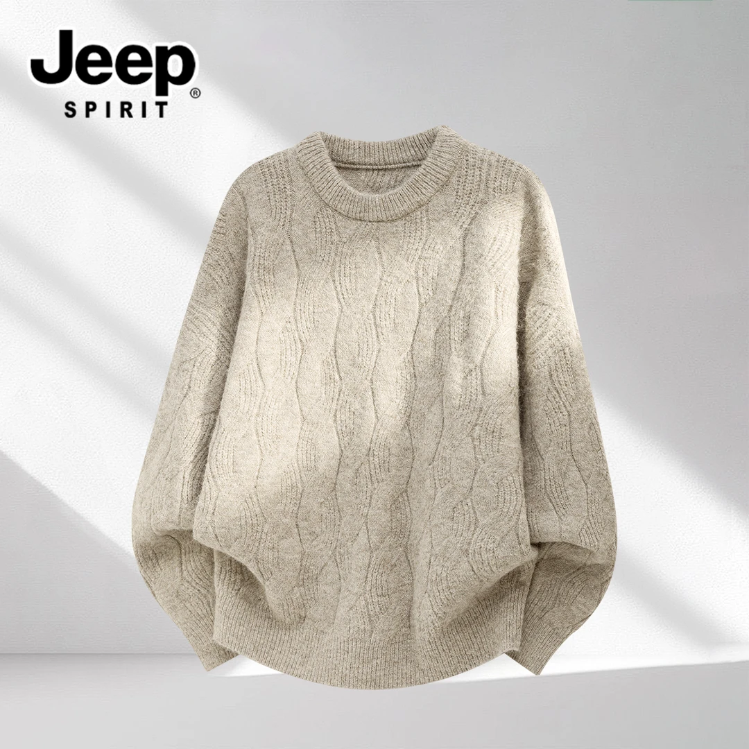 JEEPSPIRIT秋冬新款绞花纹毛衣男士宽松慵懒风高级感粗麻花针织衫