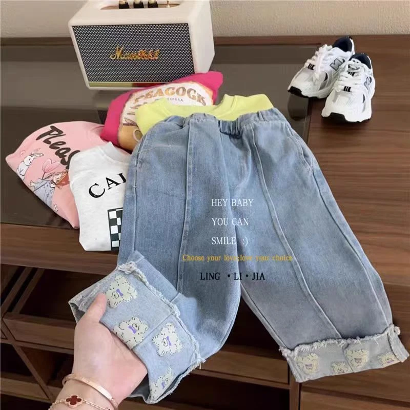 女童牛仔裤春秋宝宝休闲裤秋款小女孩长裤秋季童装儿童裤子秋装