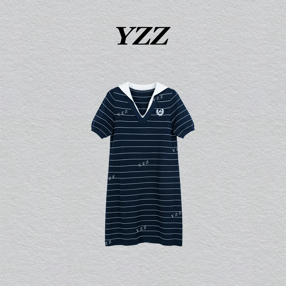 YZZ 天丝条纹针织海军领松弛感时尚显瘦连衣裙 2142843