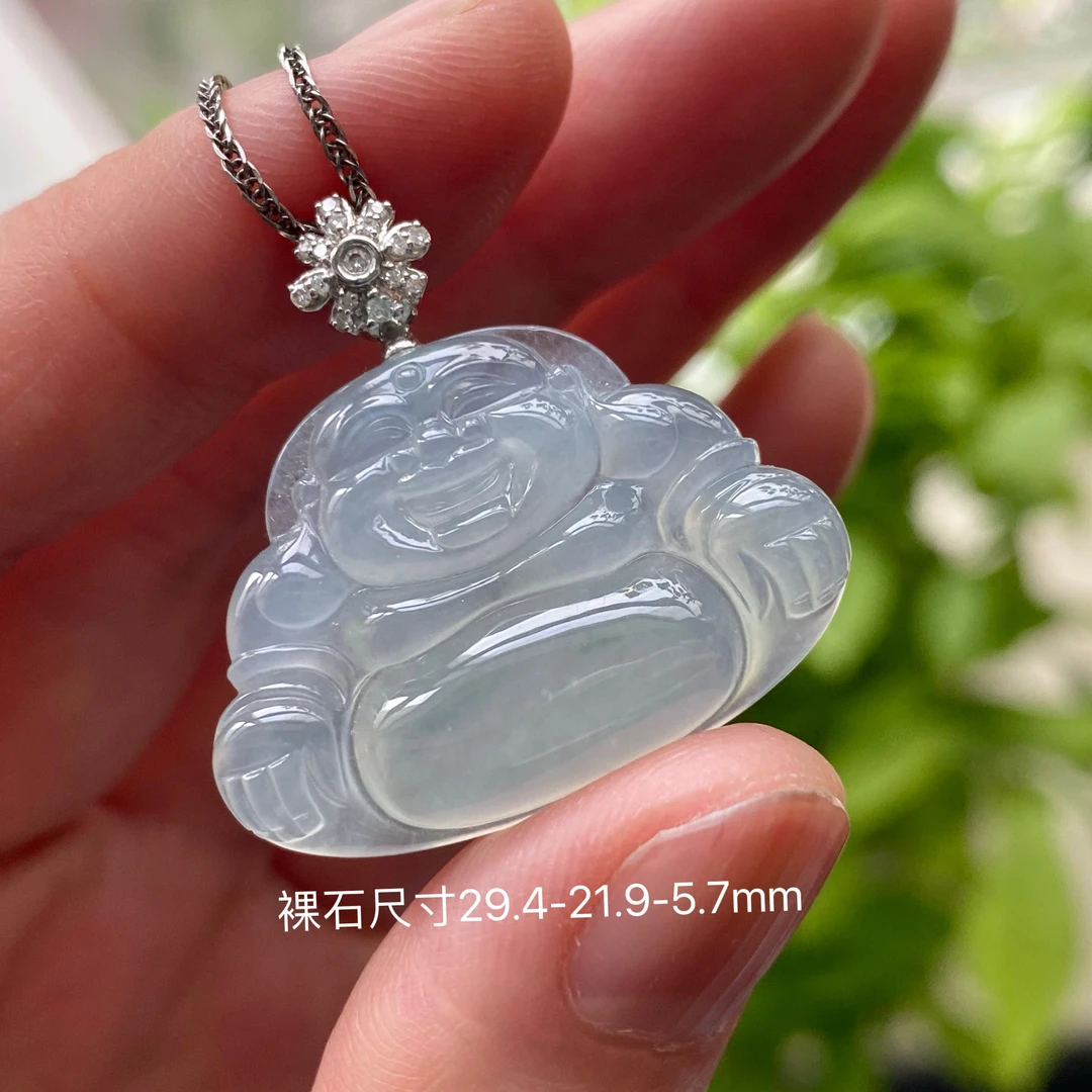 翡翠颈饰18k金镶嵌高冰种水淡晴水底细腻纯净胶润感十足翡翠佛公