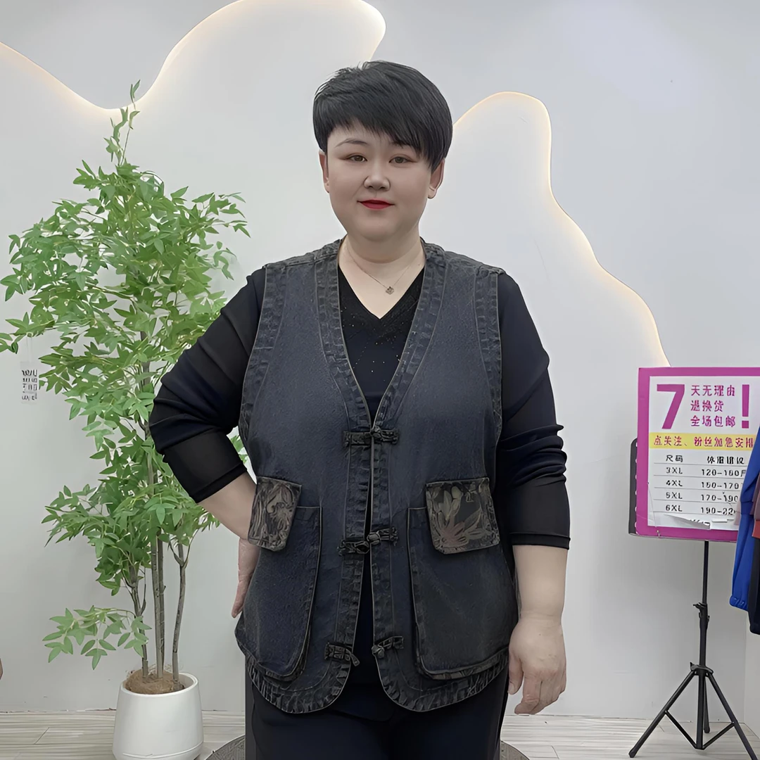 秋新款1261-1262牛仔大码女装刺绣时尚休闲复古宽松文艺水洗马甲