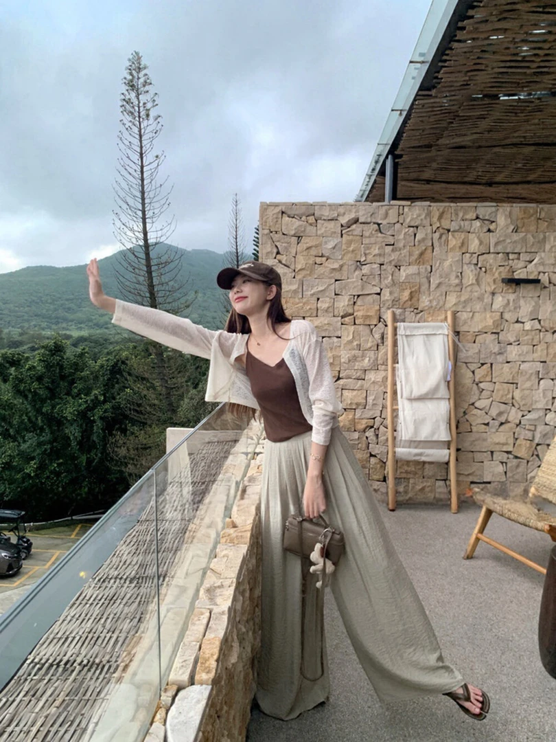 FY 空调裤！！慵懒肌理感TianSi棉高腰褶皱阔腿休闲裤