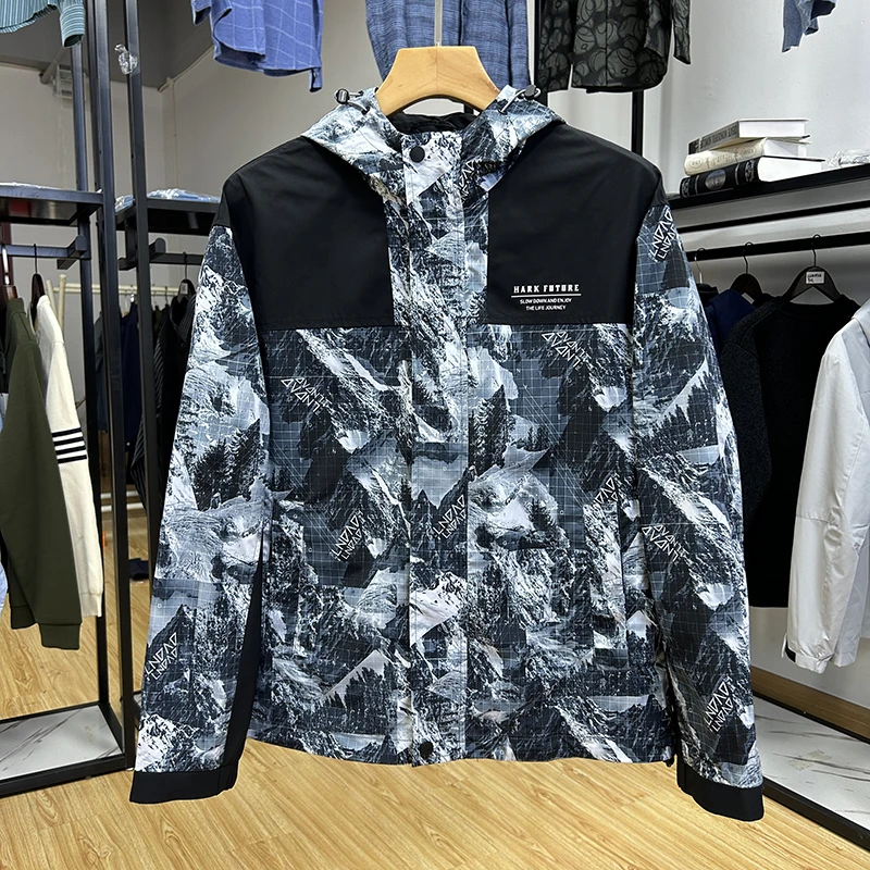 时尚拼接设计休闲连帽男士夹克春季修身外套 Y5T0201