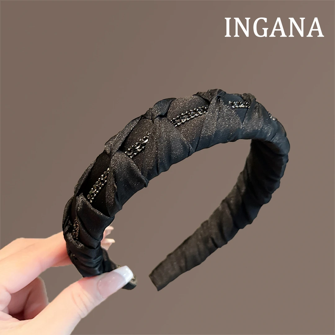 轻奢黑色编织高颅顶发箍女高级感宽边镶钻头箍百搭外出发捆头饰