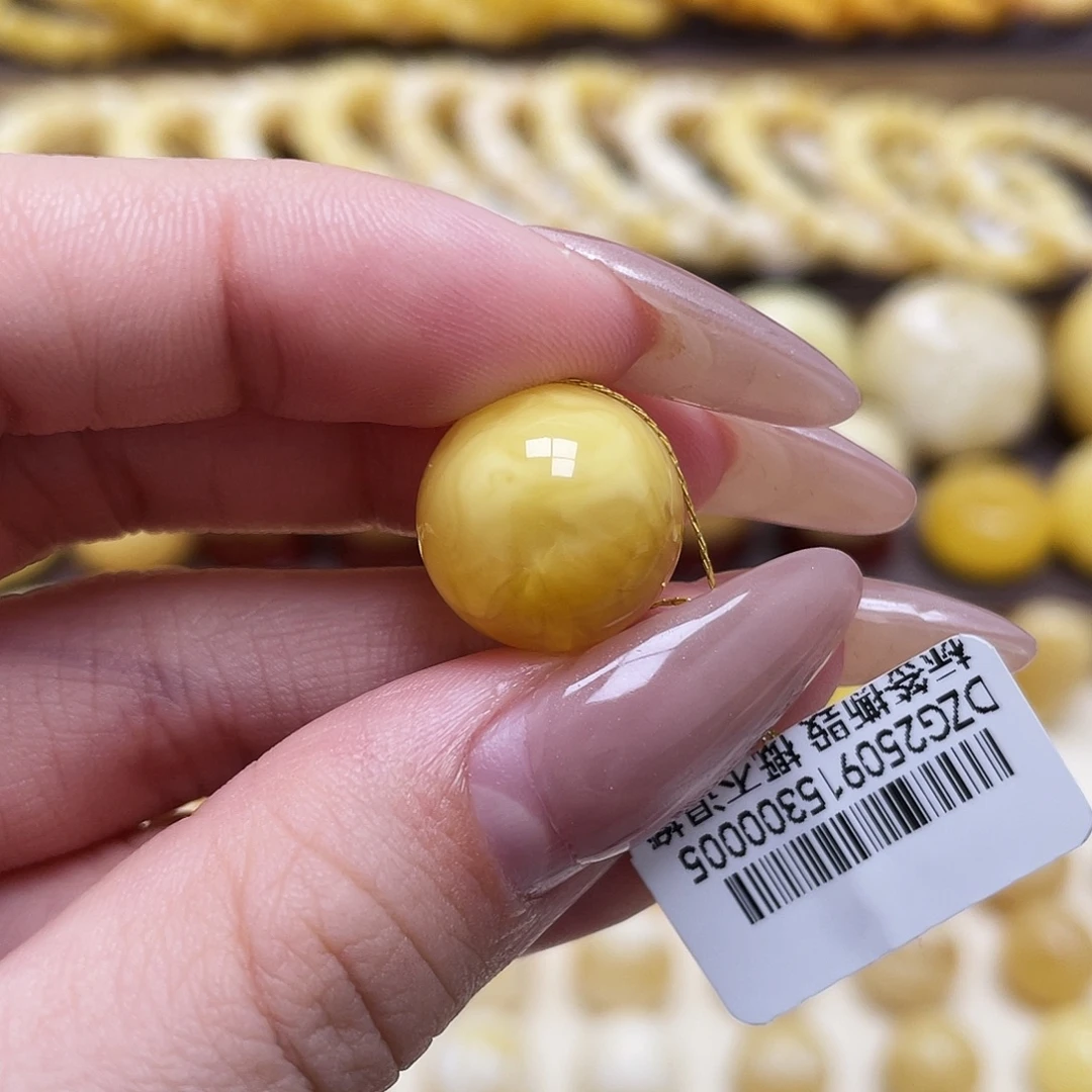 琥珀未镶嵌裸石15.2mm圆珠瑕