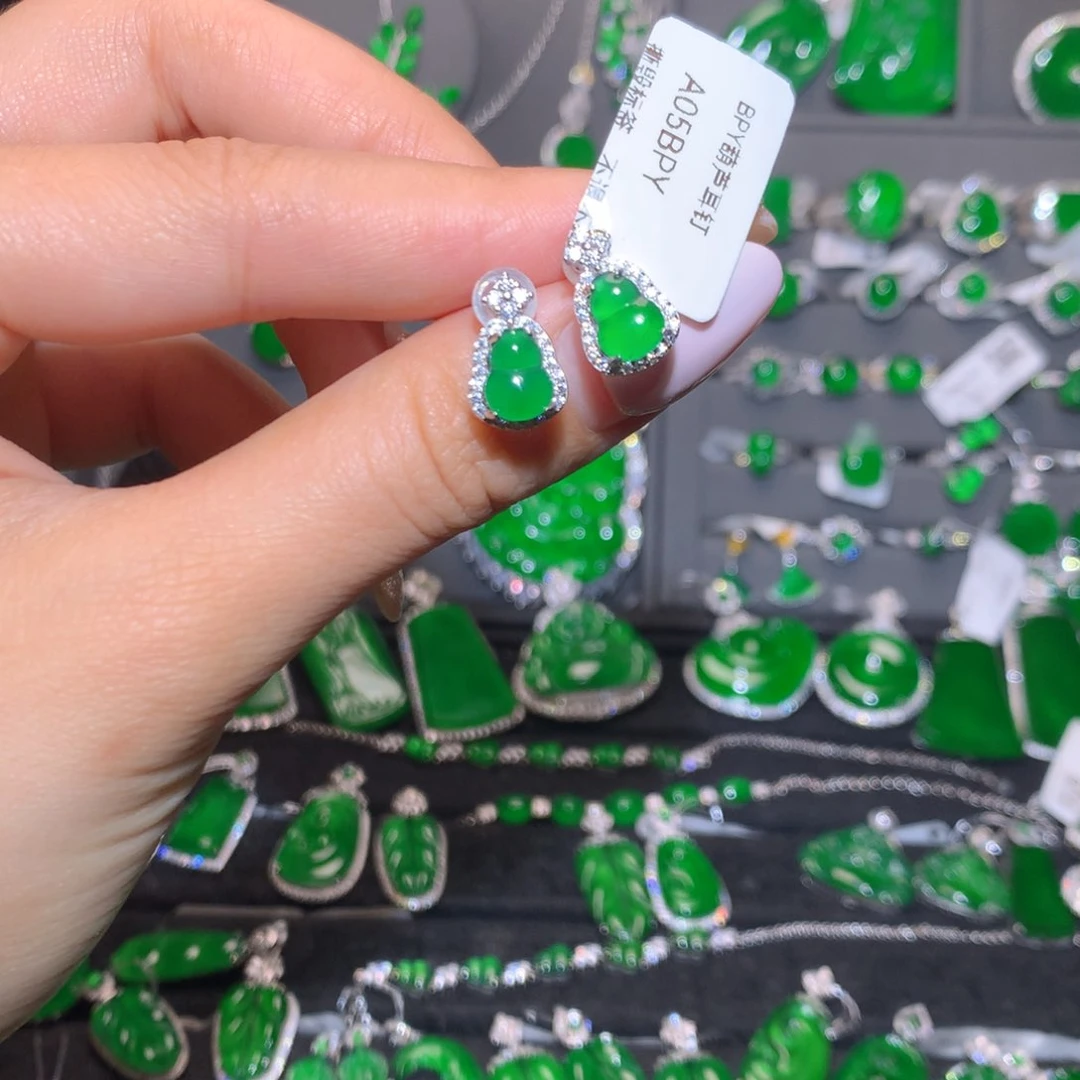 翡翠银S925镶嵌耳饰葫芦