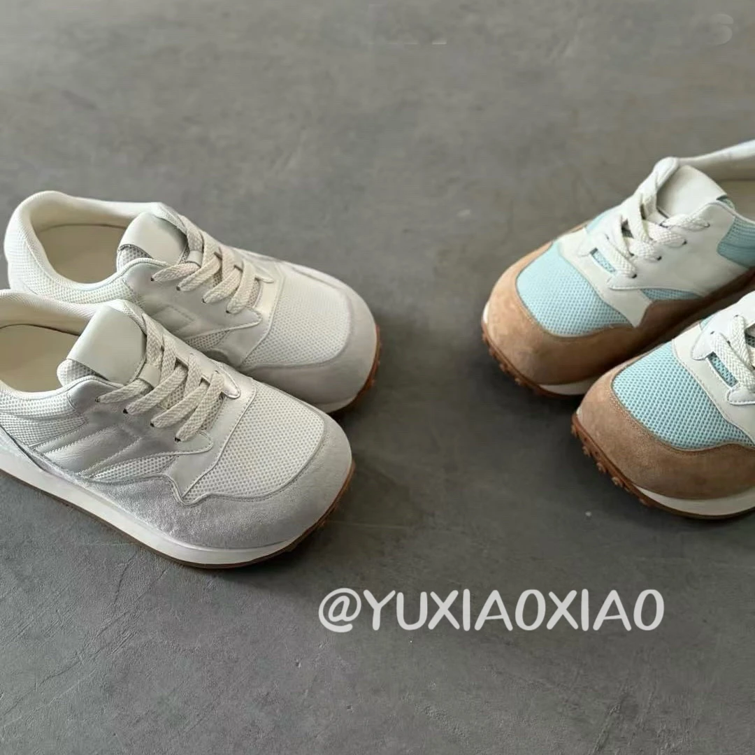 【鱼小小】海盐面包 圆头拼色厚底阿甘鞋25年新款软底休闲运动鞋