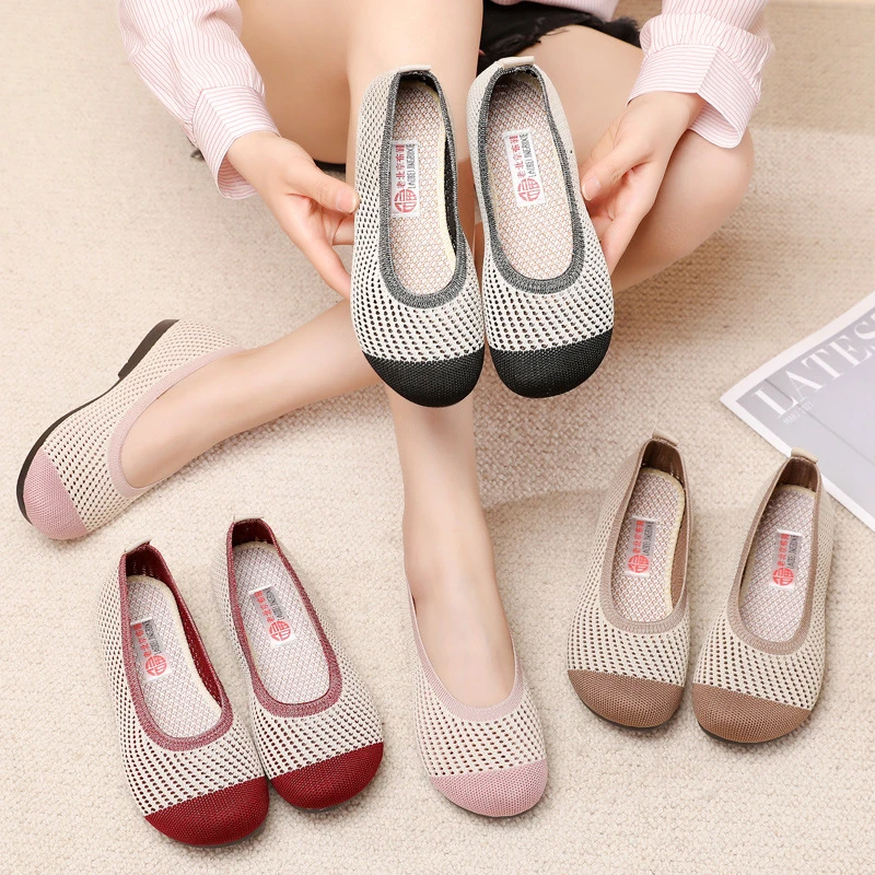透气网鞋女老北京布鞋镂空单鞋一脚蹬平底时尚女鞋