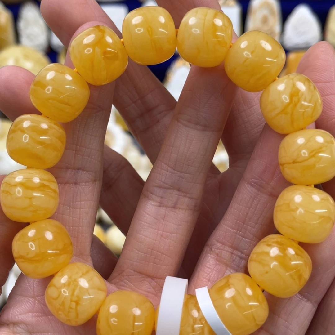 蜜蜡裸石未镶嵌琥珀蜜蜡手串卡14mm