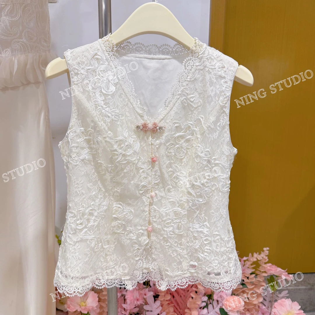 小众气质高级感V领无袖上衣女装2025夏季新款轻奢名媛女装