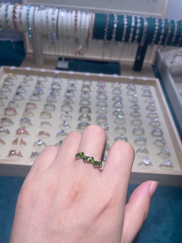 天然透辉水滴排戒，时尚简约百搭