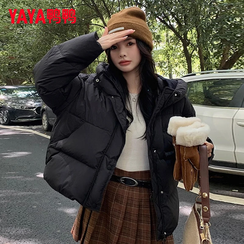 鸭鸭女短款立领小个子时尚舒适面包服宽松韩版羽绒服-LYX