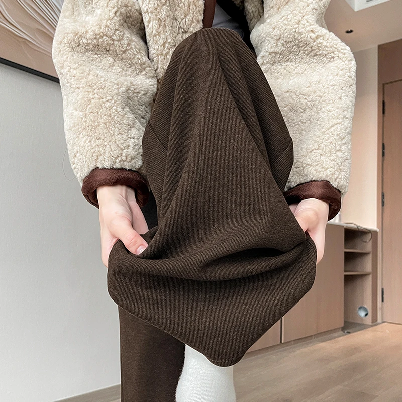 加绒加厚羊绒糯米裤2025新款高腰窄版休闲阔腿拖地裤女秋冬小个子