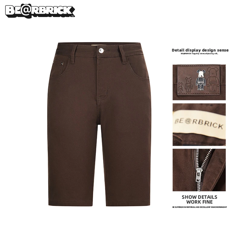 Be@rbrick积木熊【明星同款】咖啡色牛仔短裤男士夏季潮流五分裤子