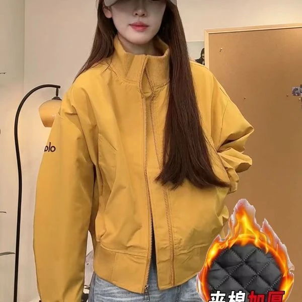 百搭棒球服立领长袖复古韩版美式秋季外套拉链女保暖加棉短外套
