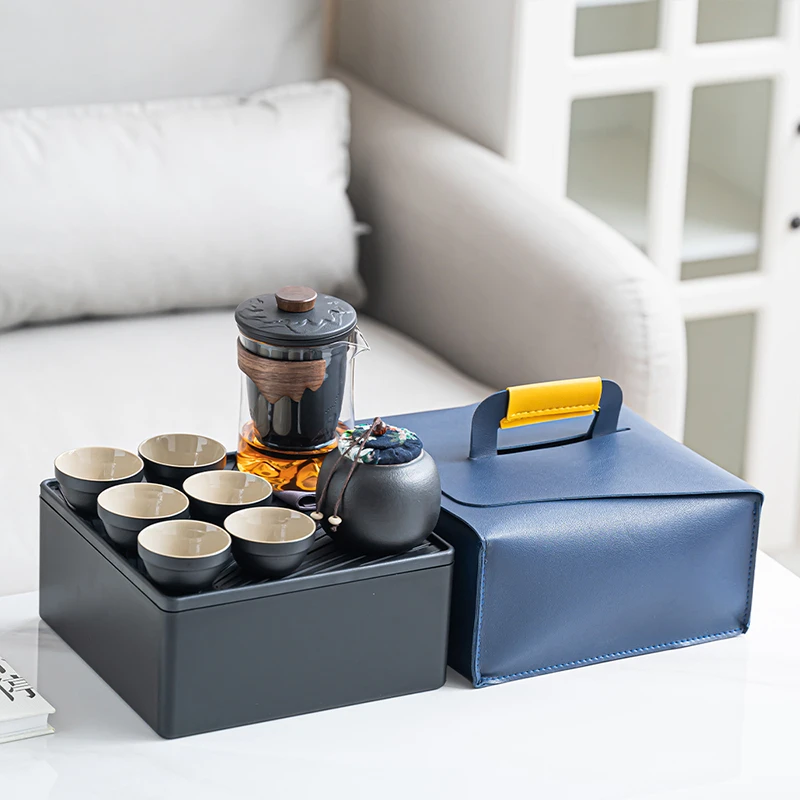 旅行茶具套装玻璃快客杯便携式一壶六杯随身包户外功夫泡茶杯定制