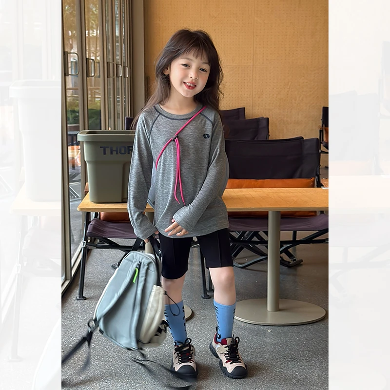 SKA2522儿童韩版拼色插肩袖T恤春装新洋气女童休闲长袖上衣潮