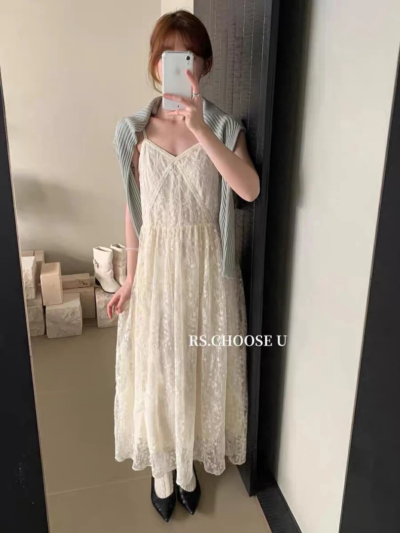 灰灰呀！又又一款重工刺绣裙！温柔风！别致提花刺绣吊带连衣裙