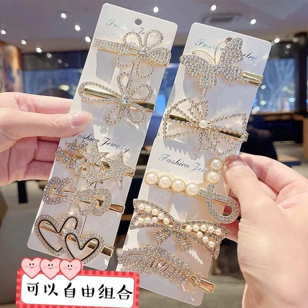 时尚水钻发夹珍珠发卡蝴蝶结碎发夹子女ins森女系简约高颜值夹子