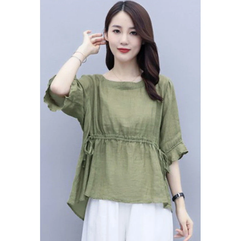 【1983次回购】 上衣女荷叶边中袖夏季新款韩收腰显瘦宽松大码洋气