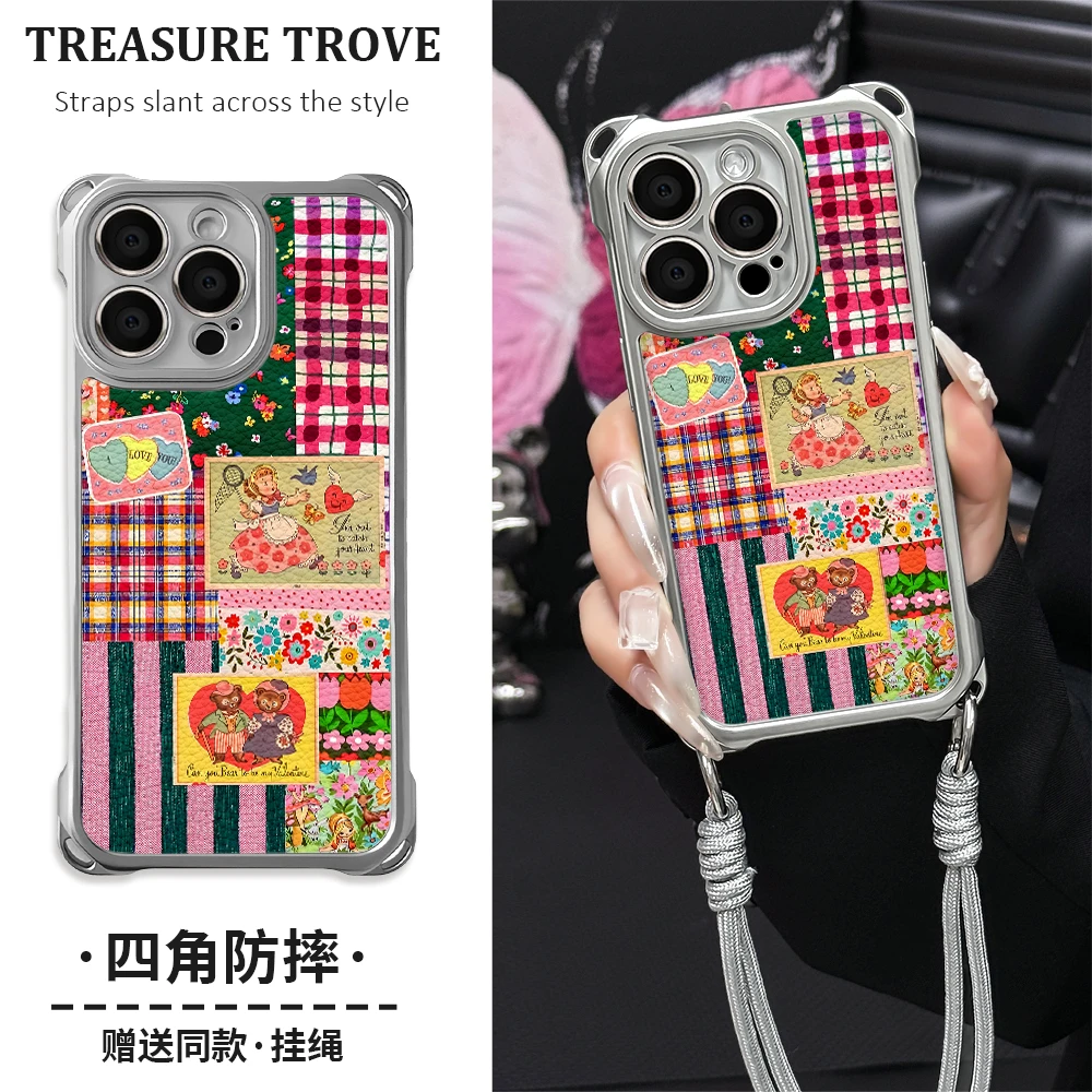适用于苹果17华为OPPO小米VIVO高级感个性四角挂绳手机壳YA0348