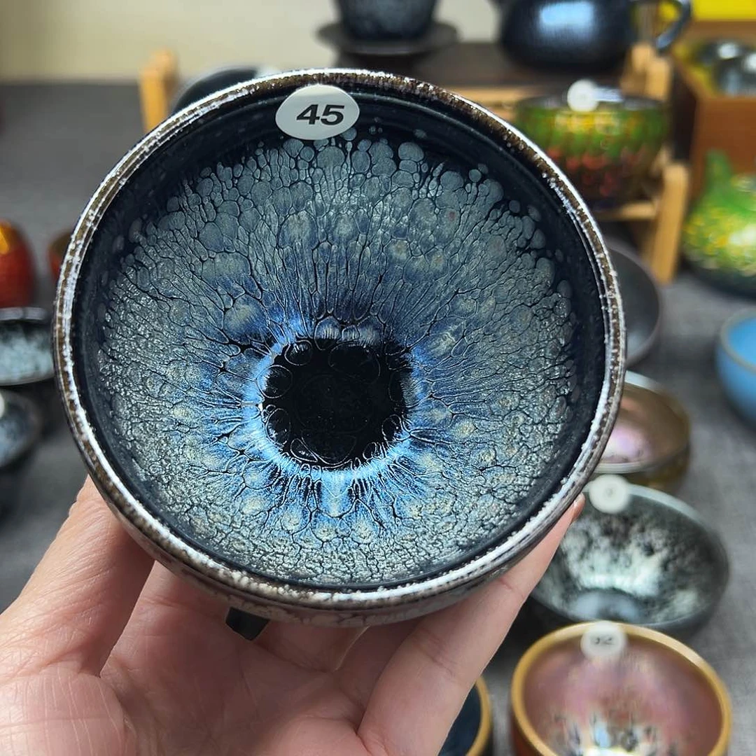 茶盏浮雕蓝有滴手工