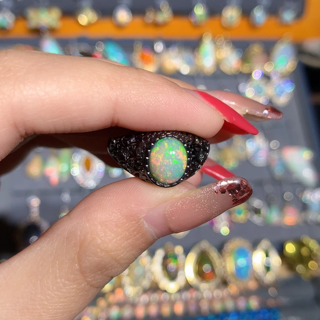 银S925镶嵌欧泊欧泊戒指y