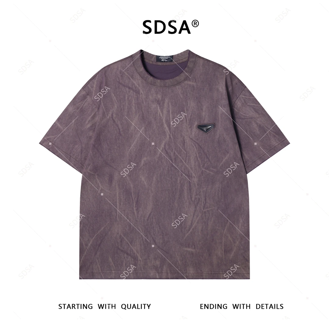 夏季高级感新款男士朋克风扎染做旧倒三角圆领短袖T恤百搭上衣潮